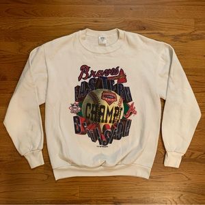 Vtg Atlanta Braves 1996 Champs Sweatshirt Crewneck Pullover Spell Out Baseball L
